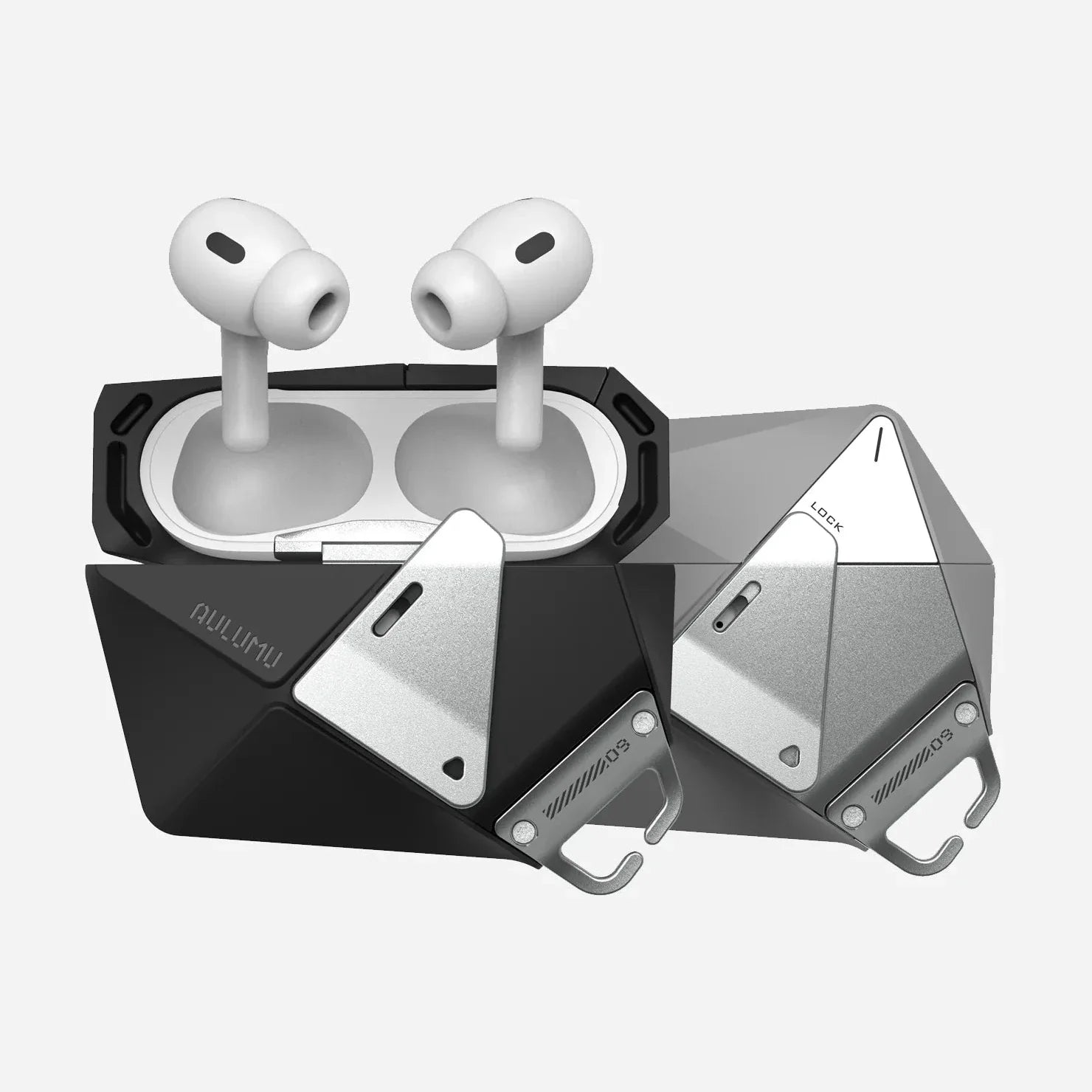 Aulumu A09 Geometric Case for AirPods Pro Series | Lock & Lanyard | Gray