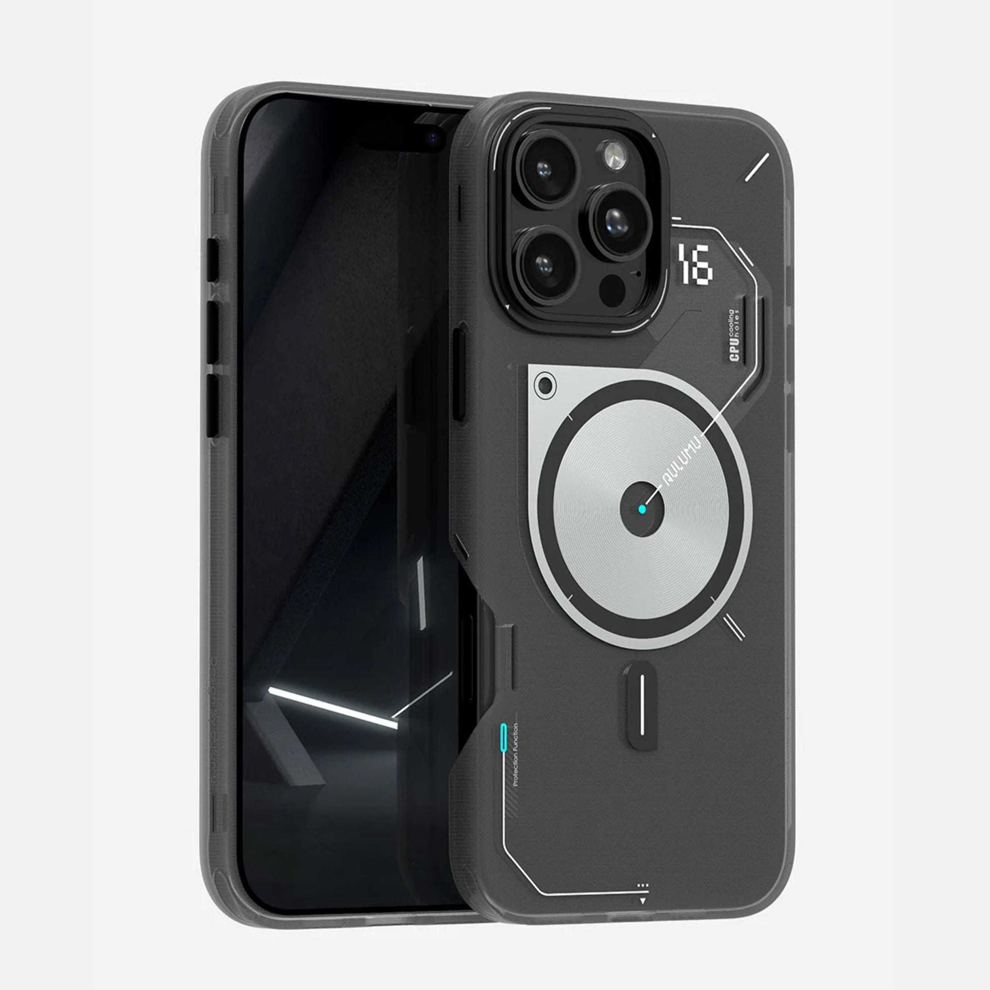 Aulumu A16 Frosted Case for iPhone 16 Pro Series | Subtle Glow-in-the -Dark | Translucent Gray&White | MagSafe