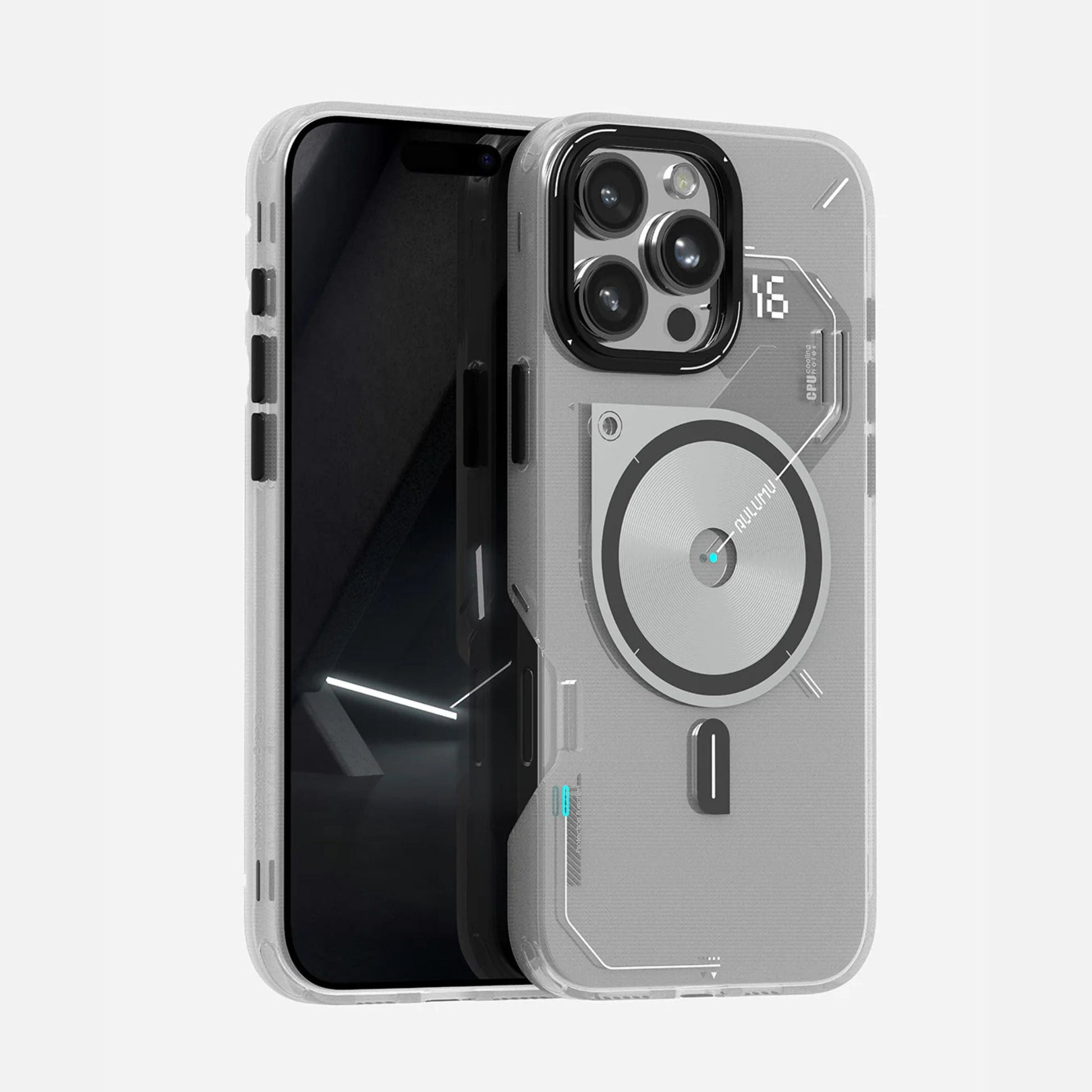 Aulumu A16 Frosted Case for iPhone 16 Pro Series | Subtle Glow-in-the -Dark | Translucent Gray&White | MagSafe