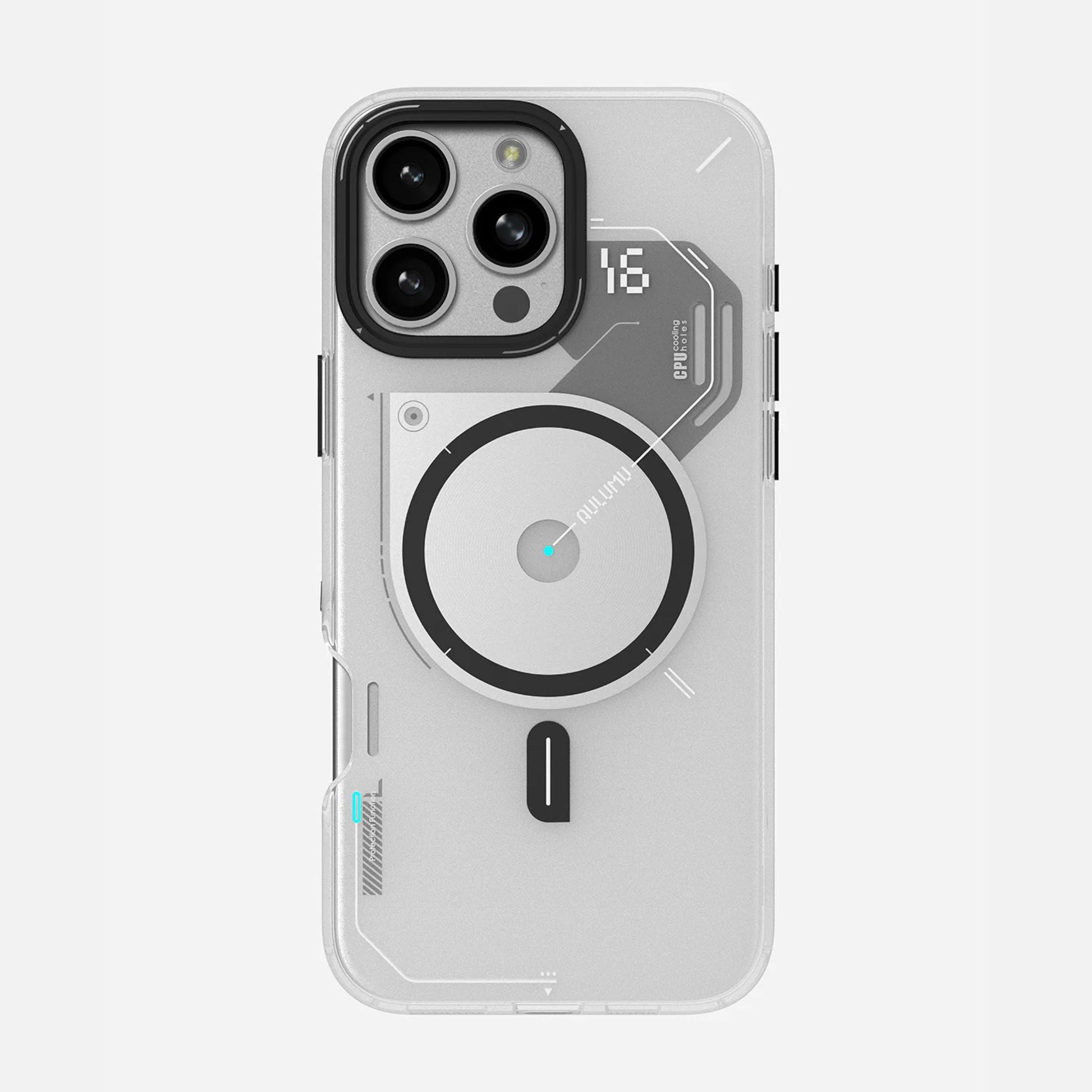 Aulumu A16 Frosted Case for iPhone 16 Pro Series | Subtle Glow-in-the -Dark | Translucent Gray&White | MagSafe