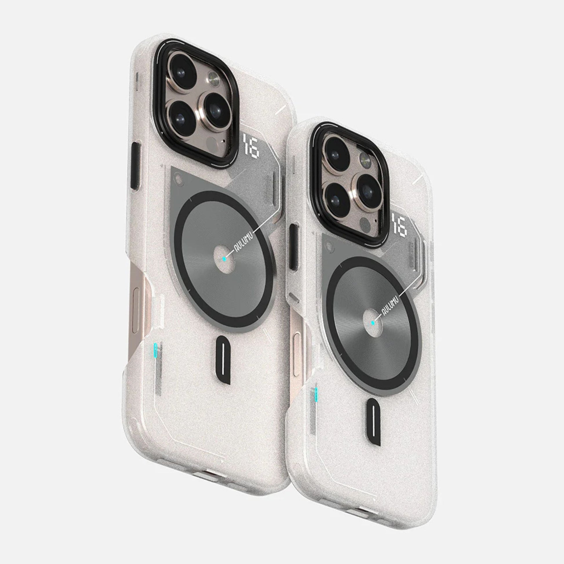 Aulumu A16 Frosted Case for iPhone 16 Pro Series | Subtle Glow-in-the -Dark | Translucent Gray&White | MagSafe