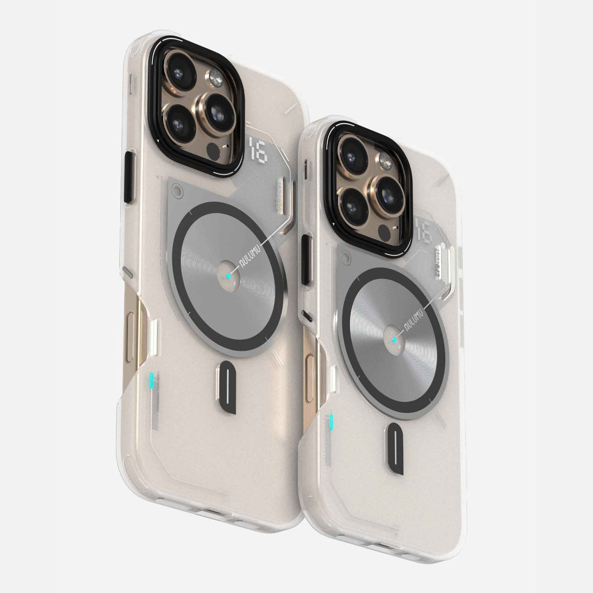 Aulumu A16 Frosted Case for iPhone 16 Pro Series | Subtle Glow-in-the -Dark | Translucent Gray&White | MagSafe