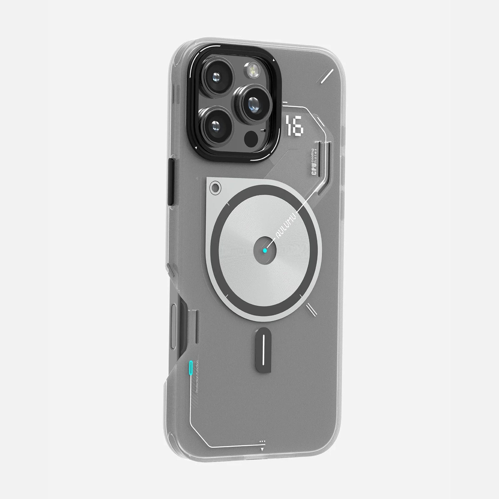 Aulumu A16 Frosted Case for iPhone 16 Pro Series | Subtle Glow-in-the -Dark | Translucent Gray&White | MagSafe