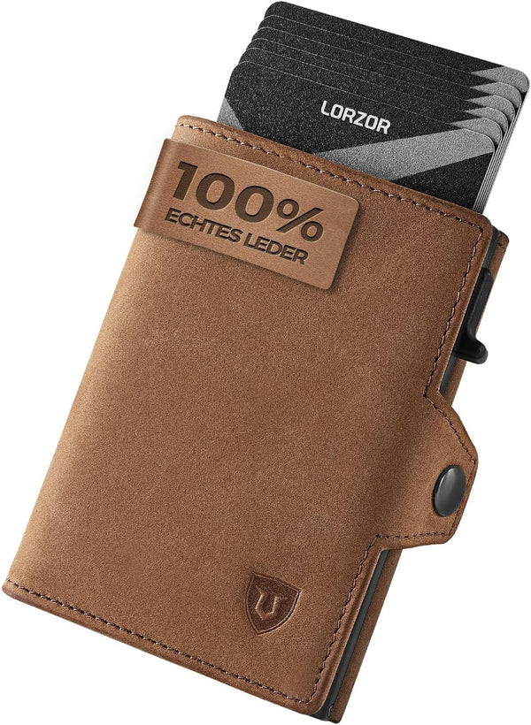 LORZOR Slim Leather Wallet with Coin Compartment