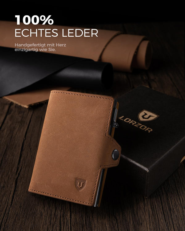LORZOR Slim Leather Wallet with Coin Compartment