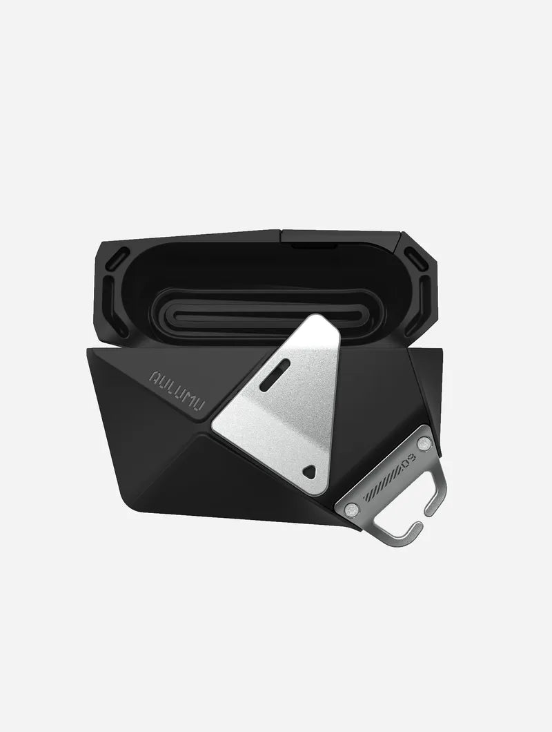 Aulumu A09 Geometric Case for AirPods Pro Series | Lock & Lanyard | Black