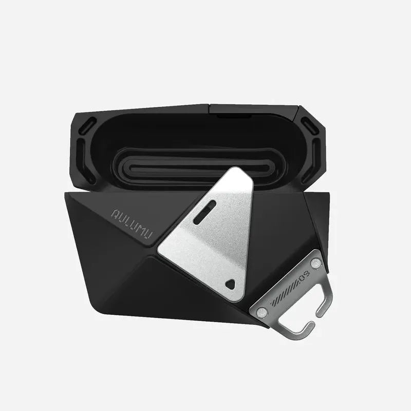 Aulumu A09 Geometric Case for AirPods Pro Series | Lock & Lanyard | Black