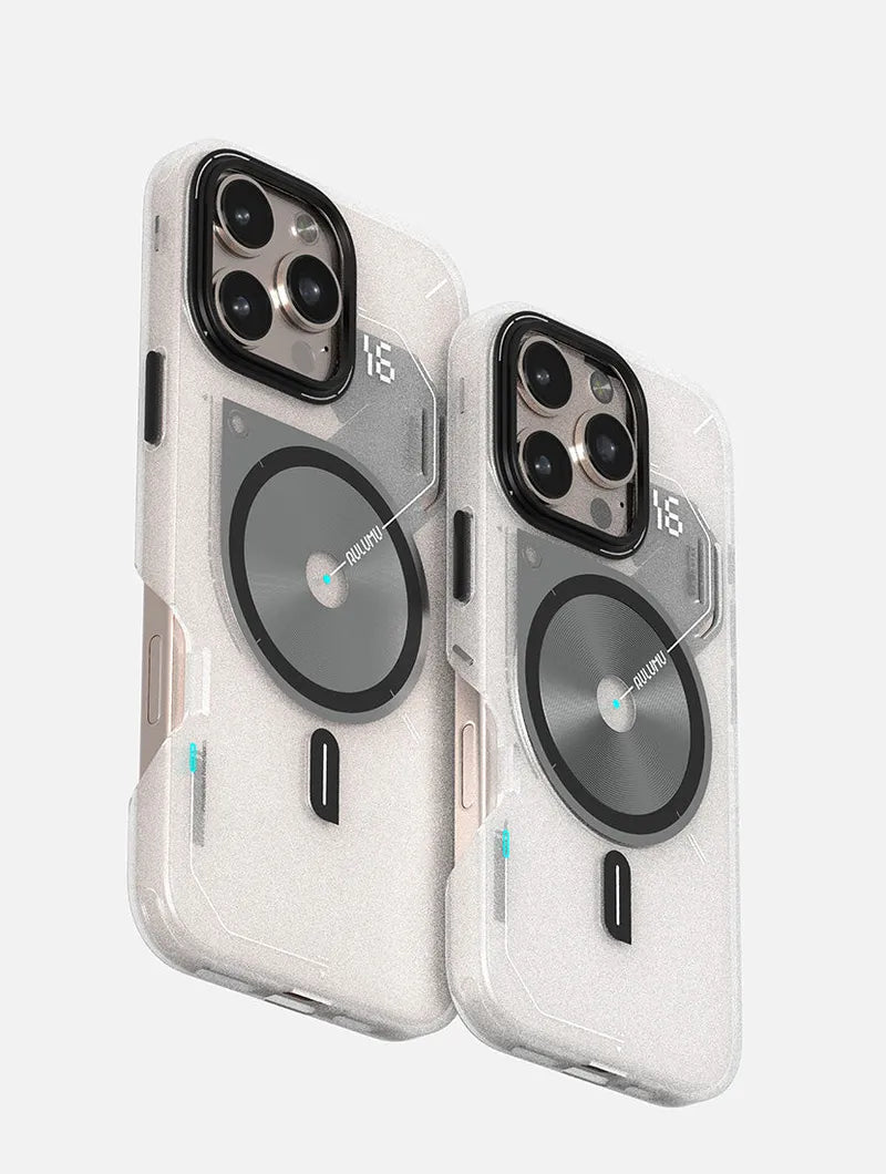 Aulumu A16 Frosted Case for iPhone 16 Pro Series | Subtle Glow-in-the -Dark | Translucent Gray&White | MagSafe