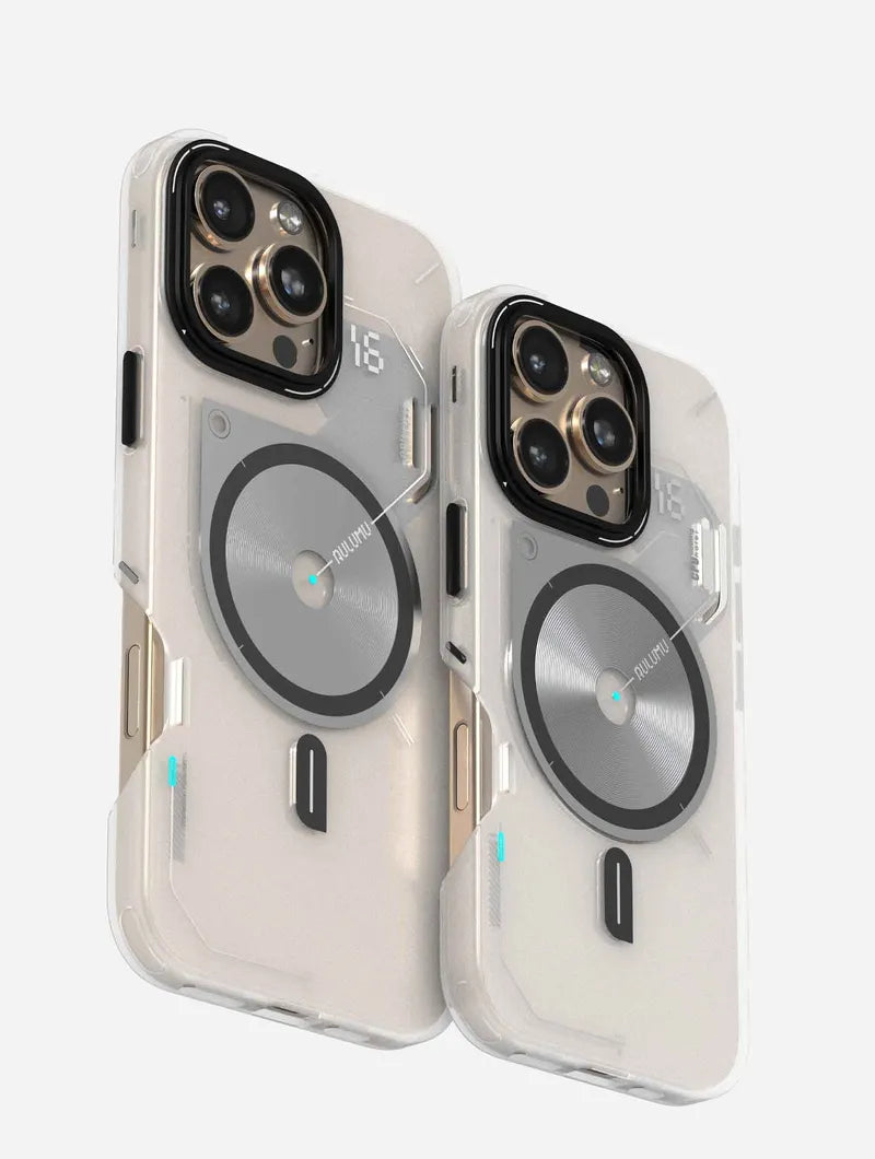 Aulumu A16 Frosted Case for iPhone 16 Pro Series | Subtle Glow-in-the -Dark | Translucent Gray&White | MagSafe